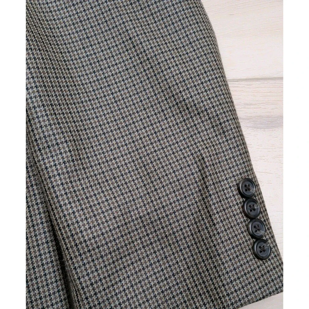 Lauren Ralph Lauren Blazer Sport‎ Coat Mens 44L Silk Wool Houndstooth Brown